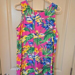 Bright Pink Hawaiian Print Sleeveless Rayon Dress Size M